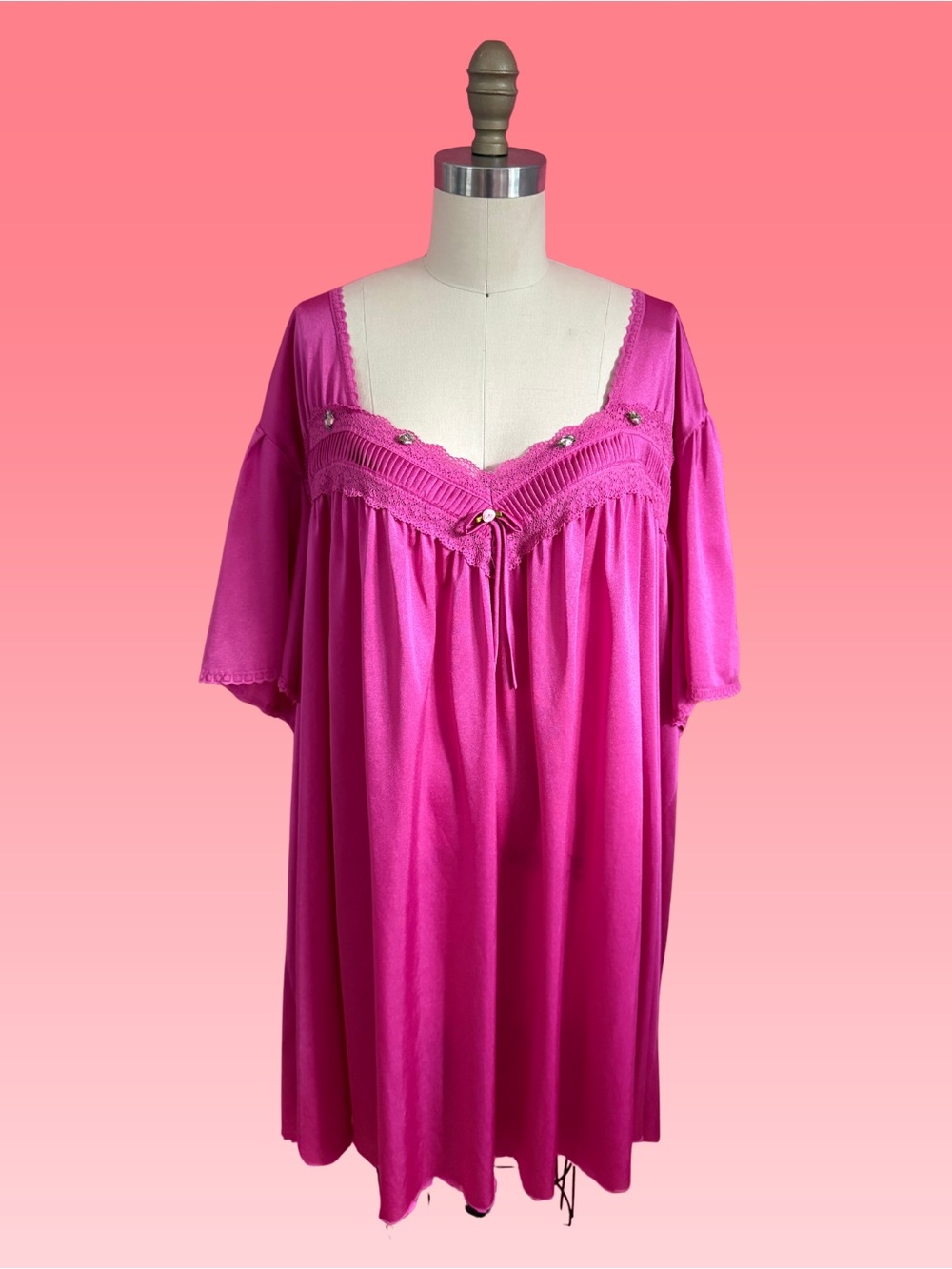 Vintage 80s/90s Coquette CottageCore Rosette Lace Sweetheart Slip Dress ~XL